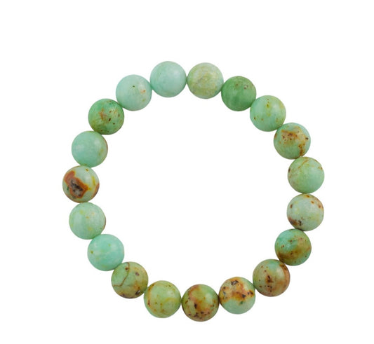 Green beaded bracelet on a white background