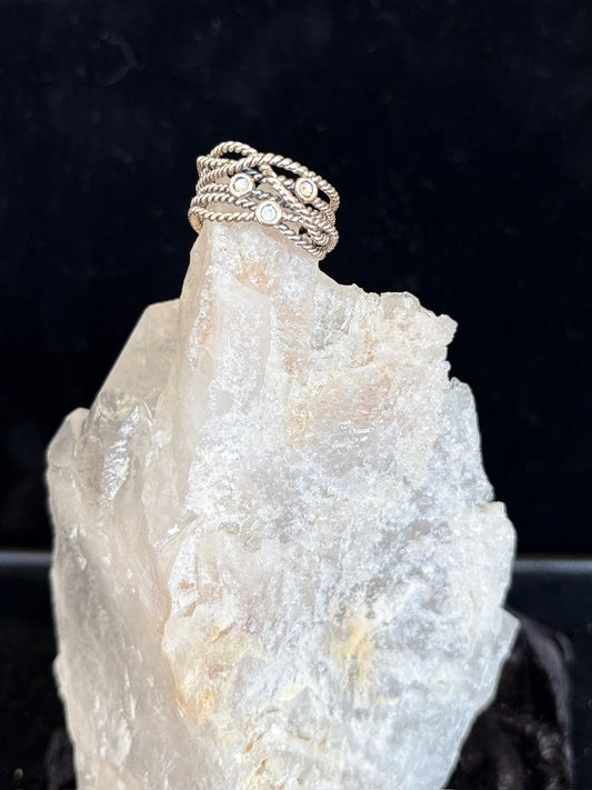 Waxing Poetic Sterling Silver Ring With Swarovski Crystal Accents