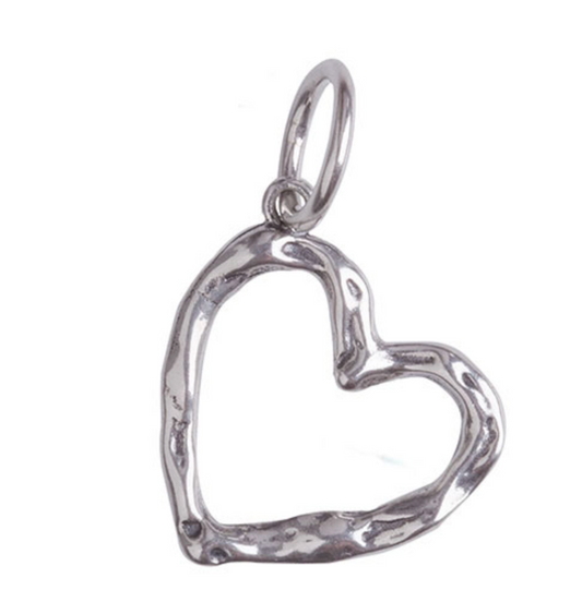 Silver heart-shaped pendant charm on a white background